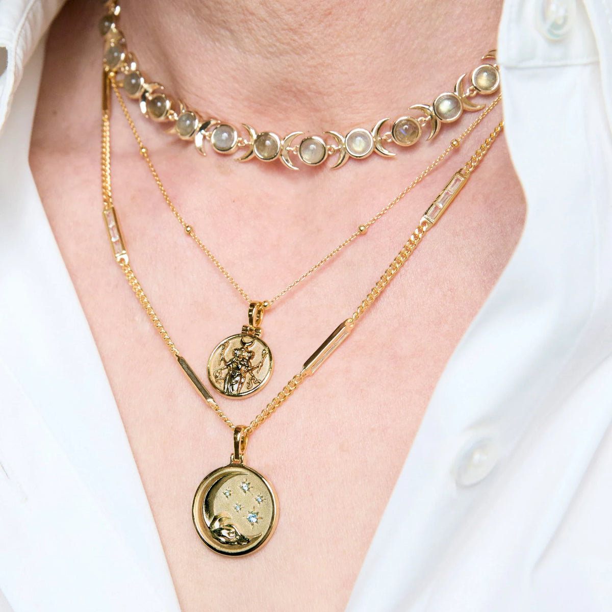 Triple Moon Tennis Necklace