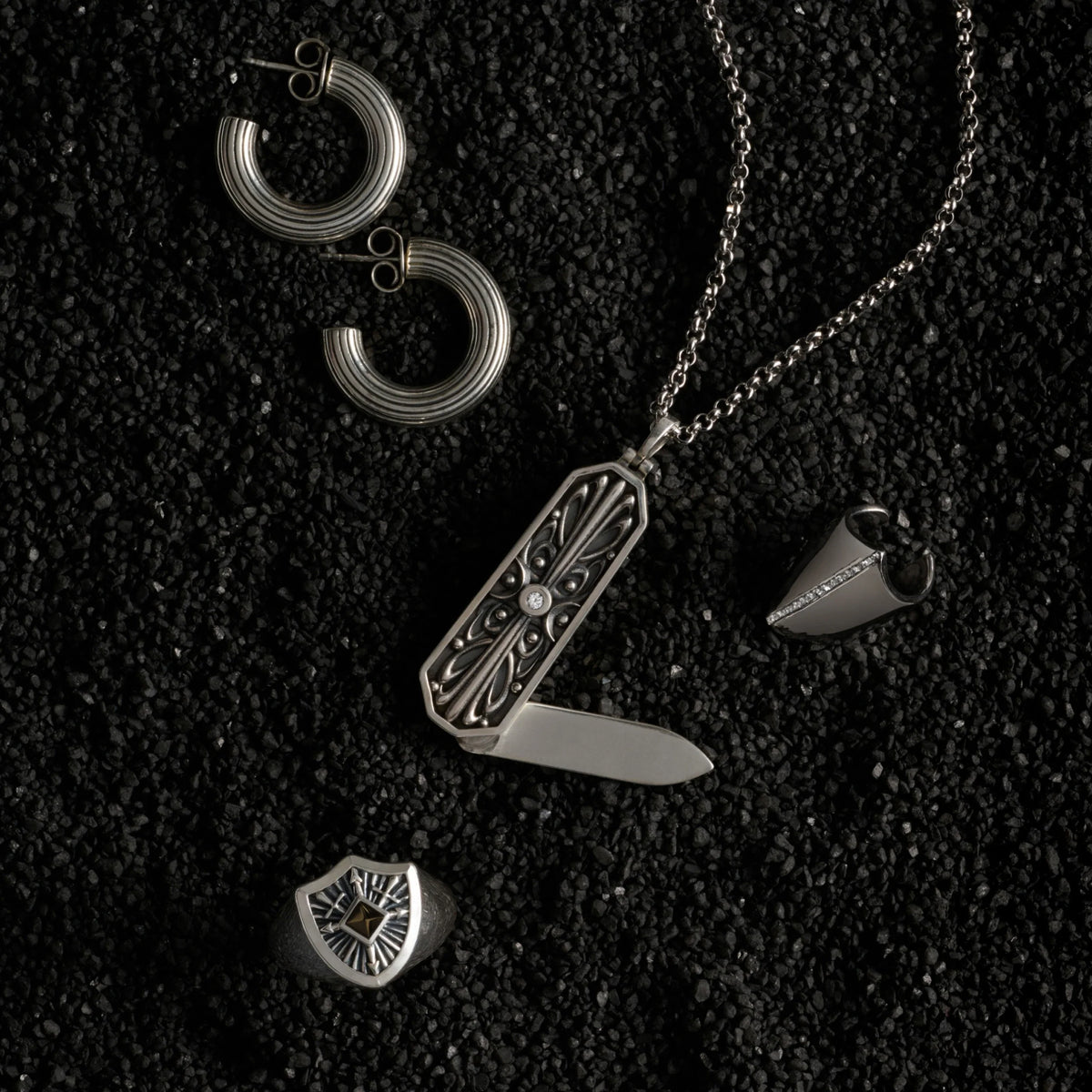 Triple Moon Pocket Knife Necklace