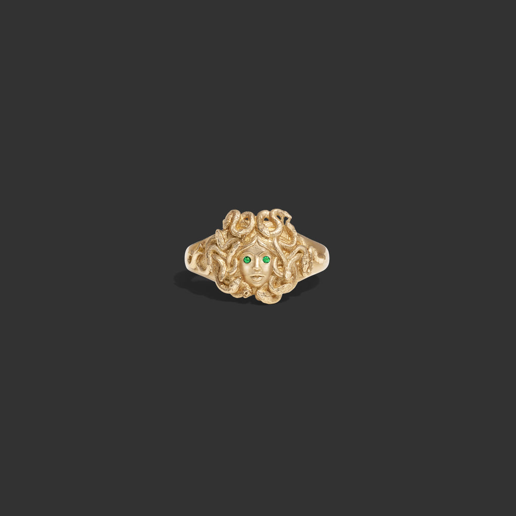 Emerald Medusa Signet Ring