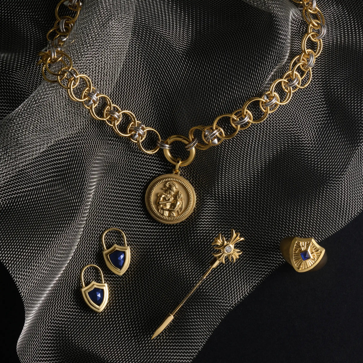 Sapphire Triple Moon Dagger Brooch