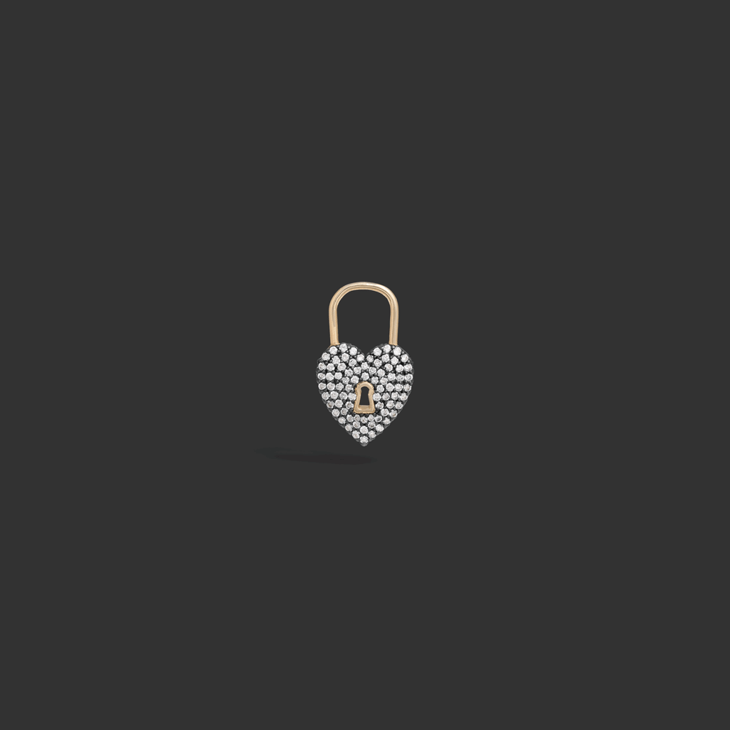 Pavé Diamond Padlock Heart Huggie