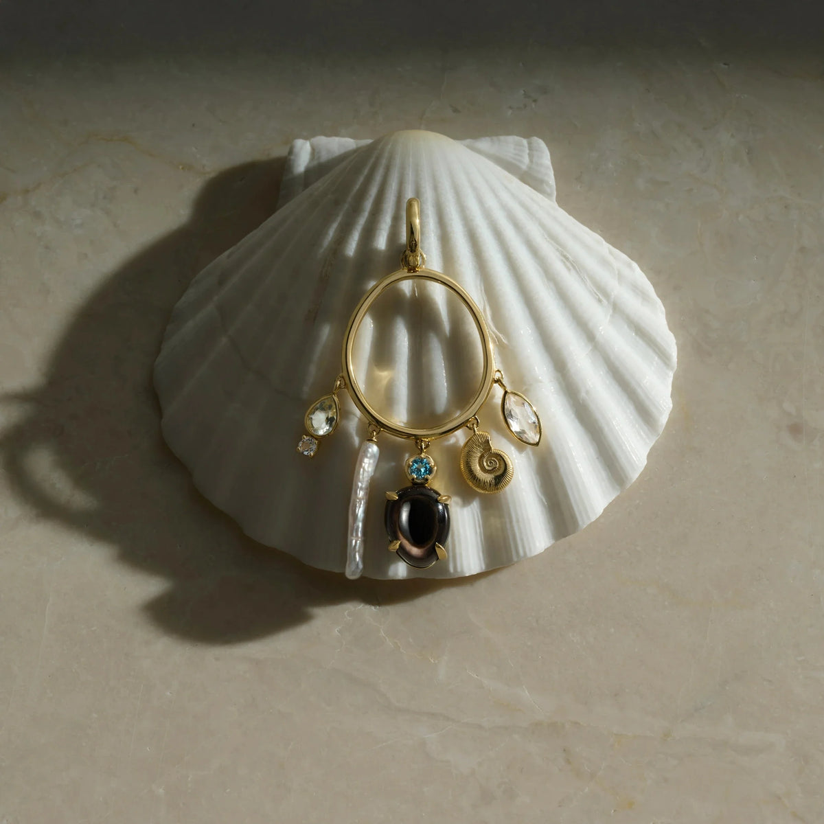 Deep Sea Gemstone Charm Hoops