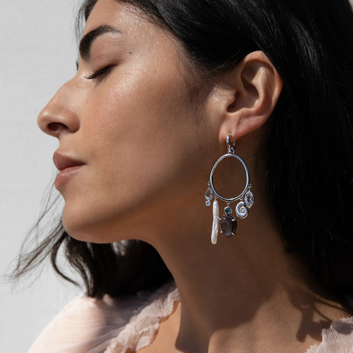 Deep Sea Gemstone Charm Hoops