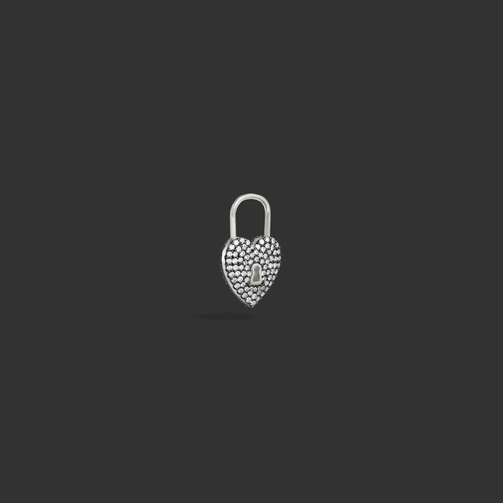 Pavé Diamond Padlock Heart Huggie