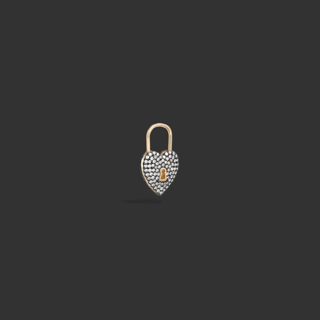 Pavé Diamond Padlock Heart Huggie