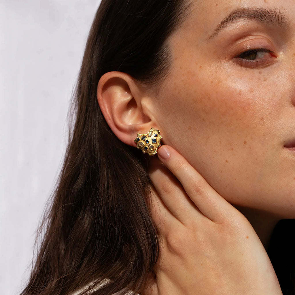 Gemstone Blue Radiant Heart Studs