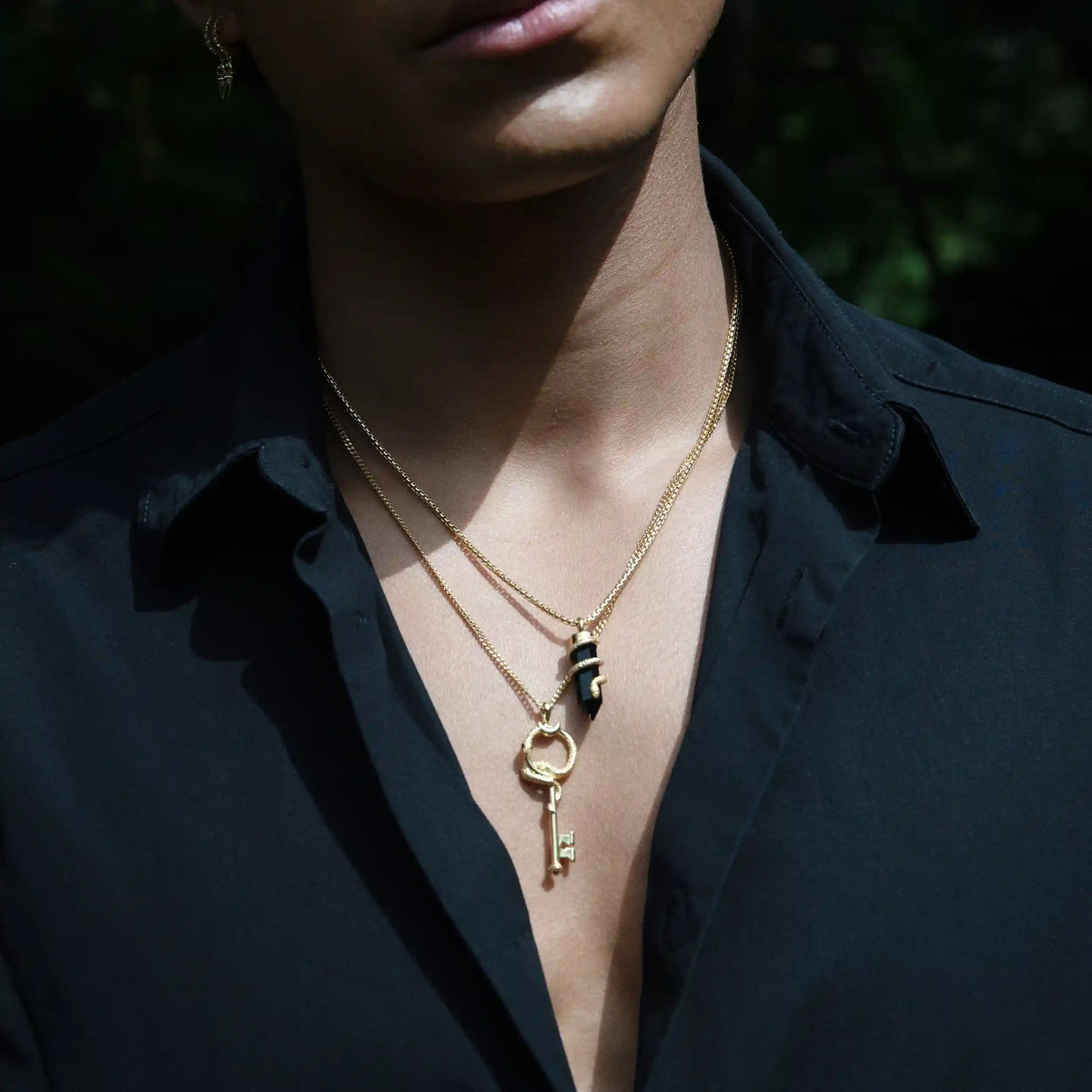 Men's Black Onyx Crystal Snake Necklace