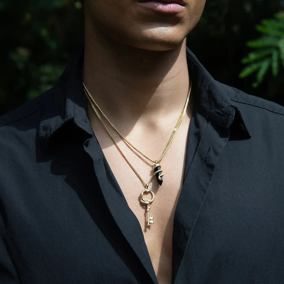 Men's Black Onyx Crystal Snake Necklace