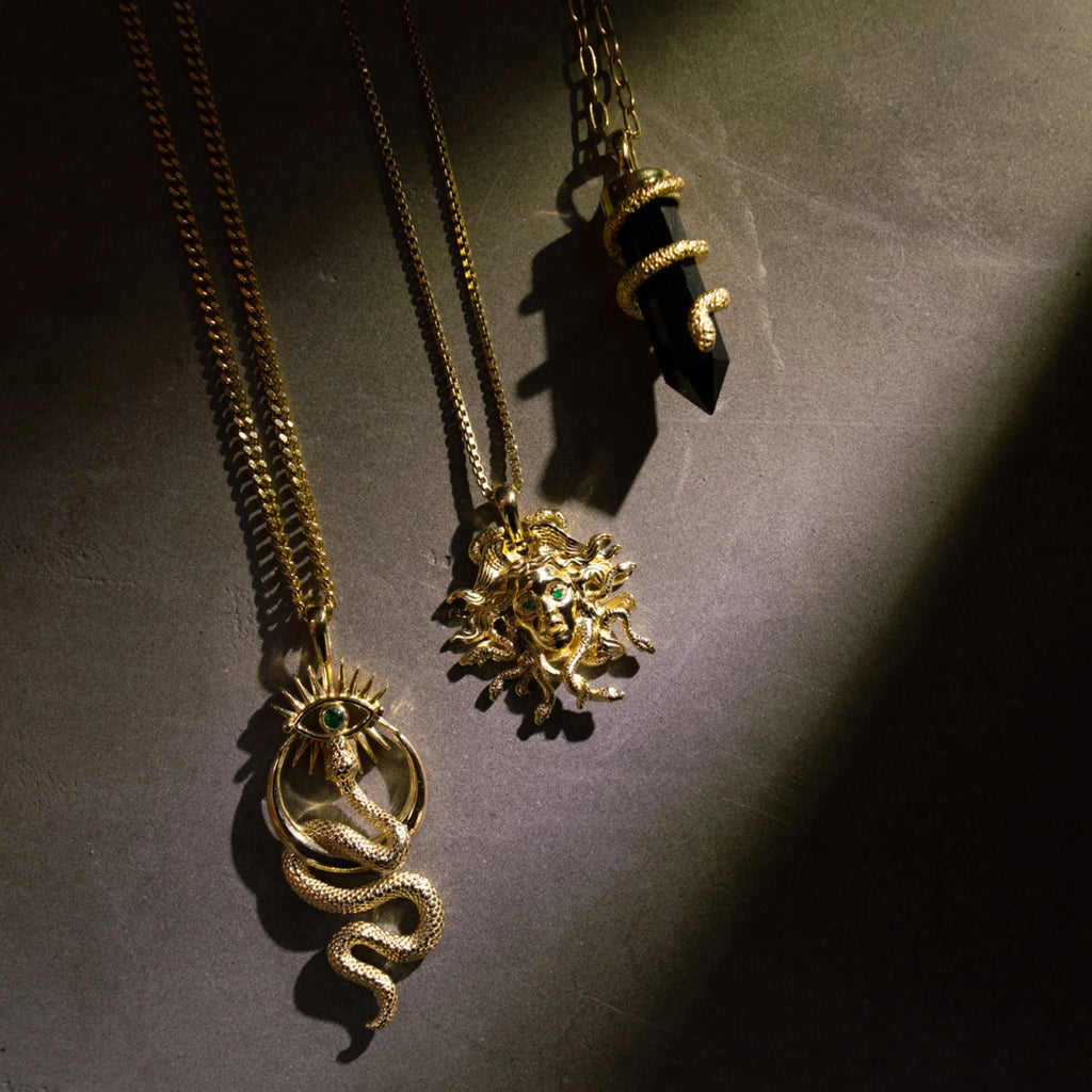 Men's Black Onyx Crystal Snake Necklace