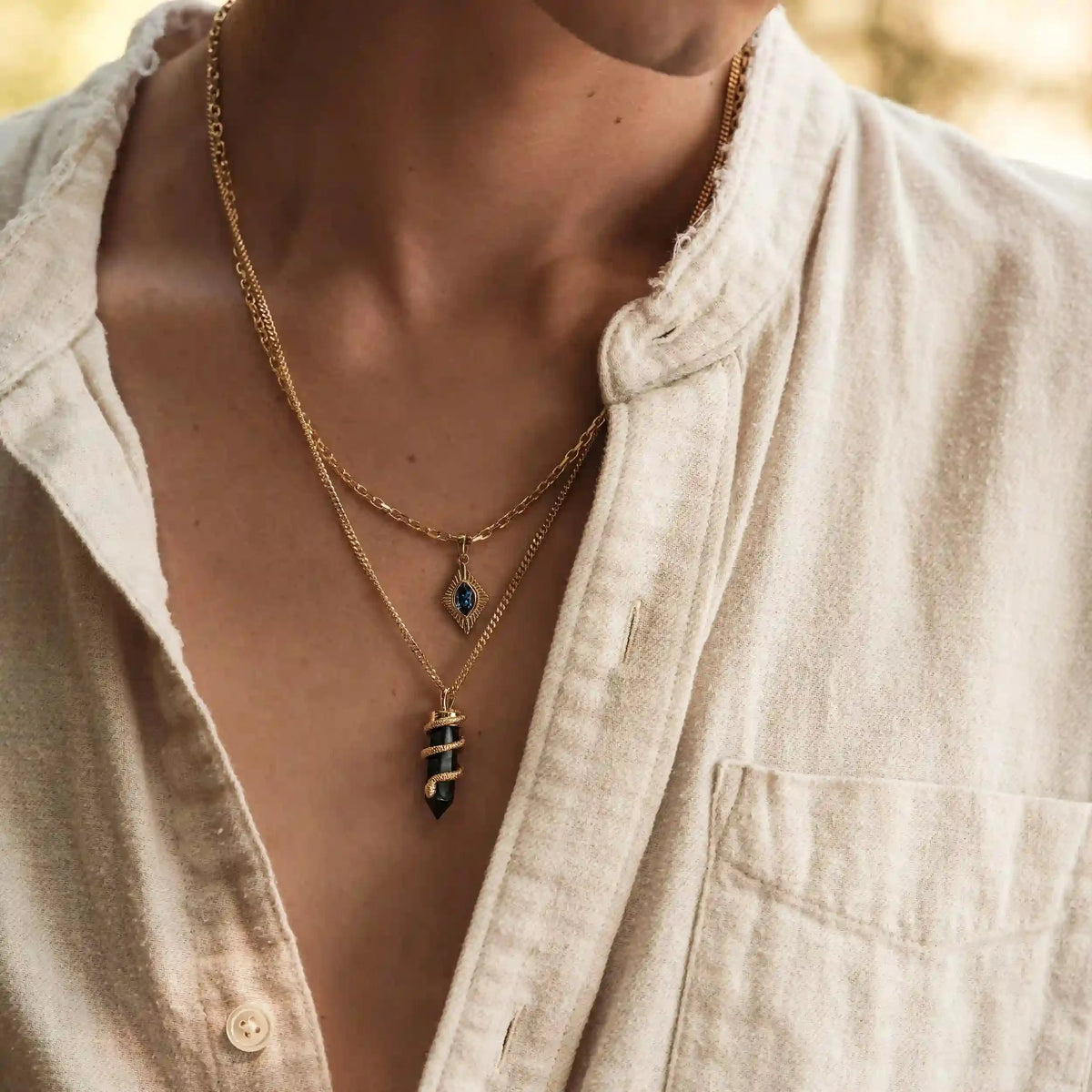 Men's Black Onyx Crystal Snake Necklace