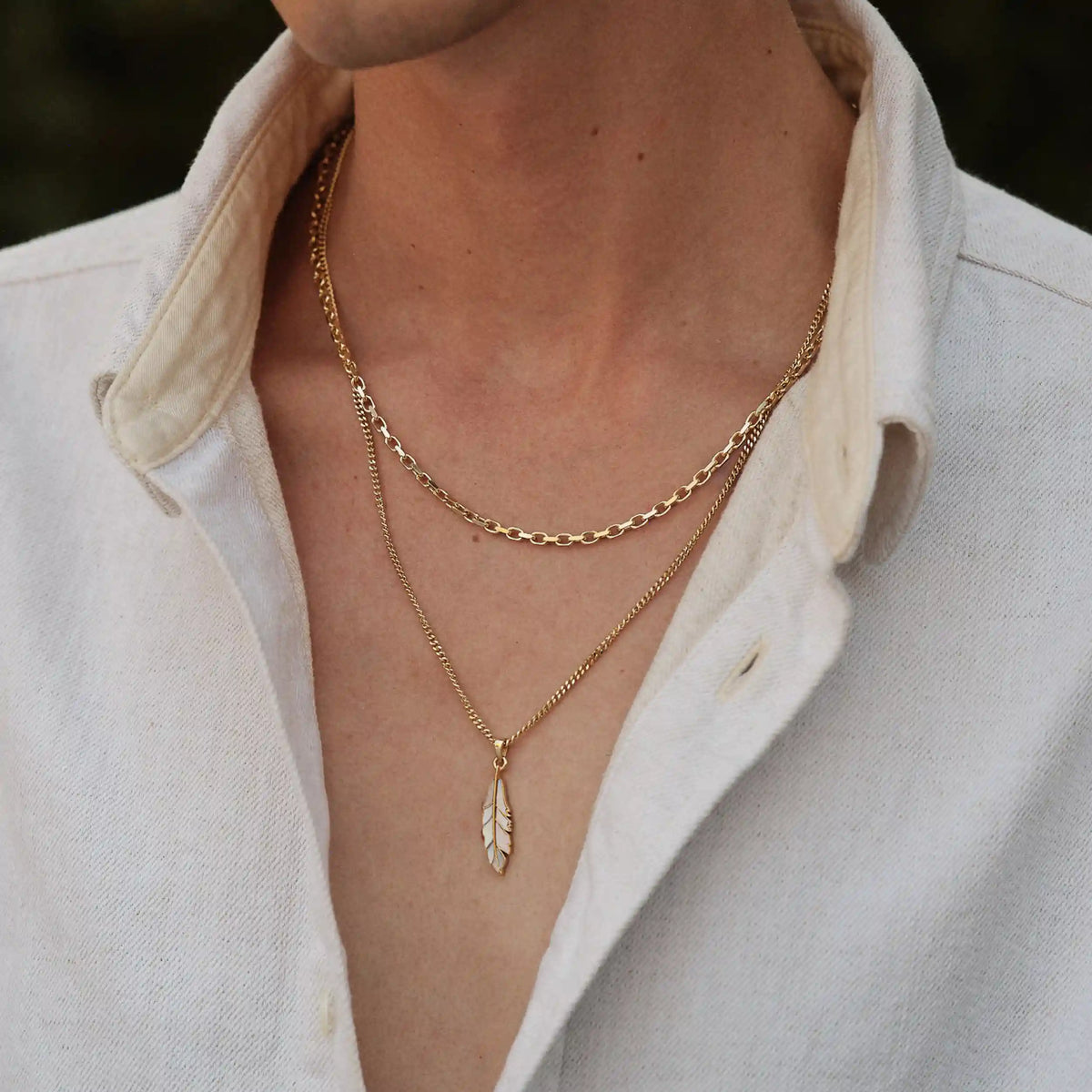 Men's Mother of Pearl Feather Necklace Set