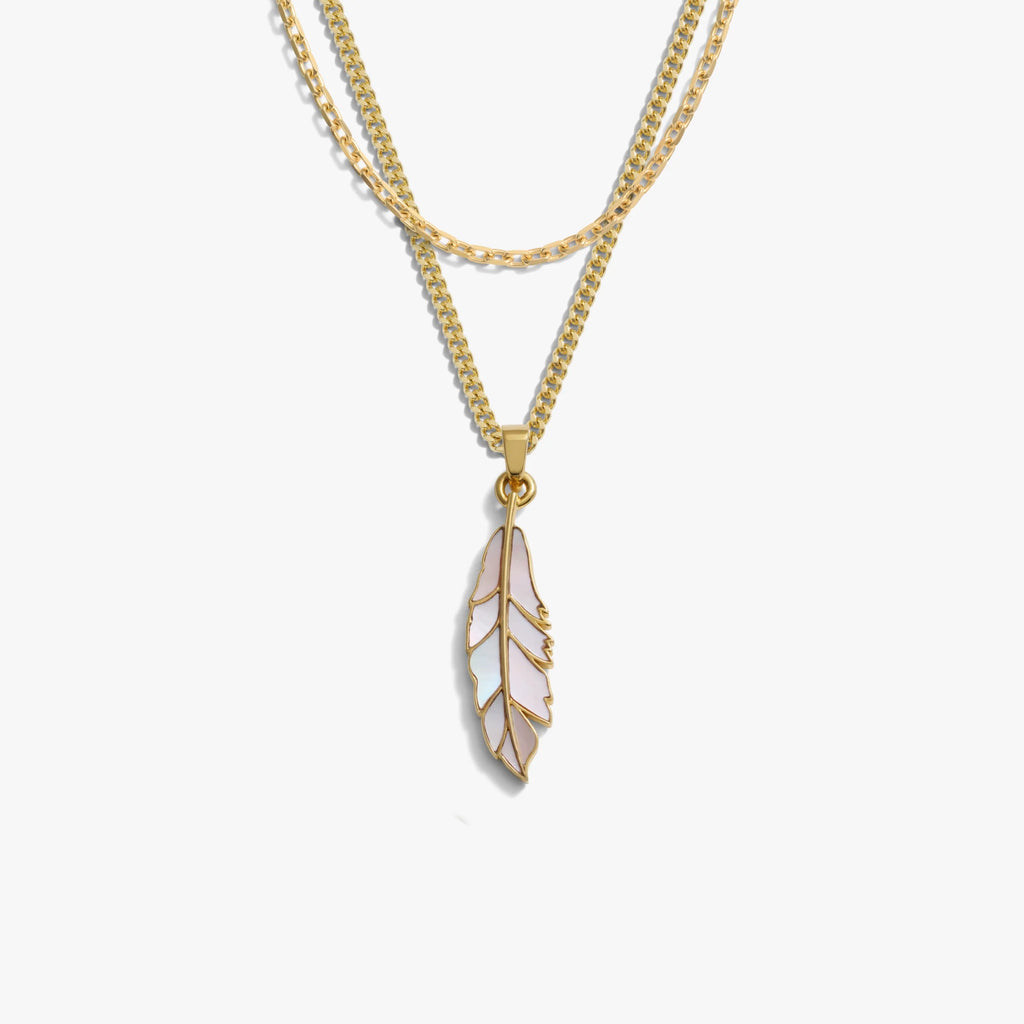 Men's Mother of Pearl Feather Necklace Set