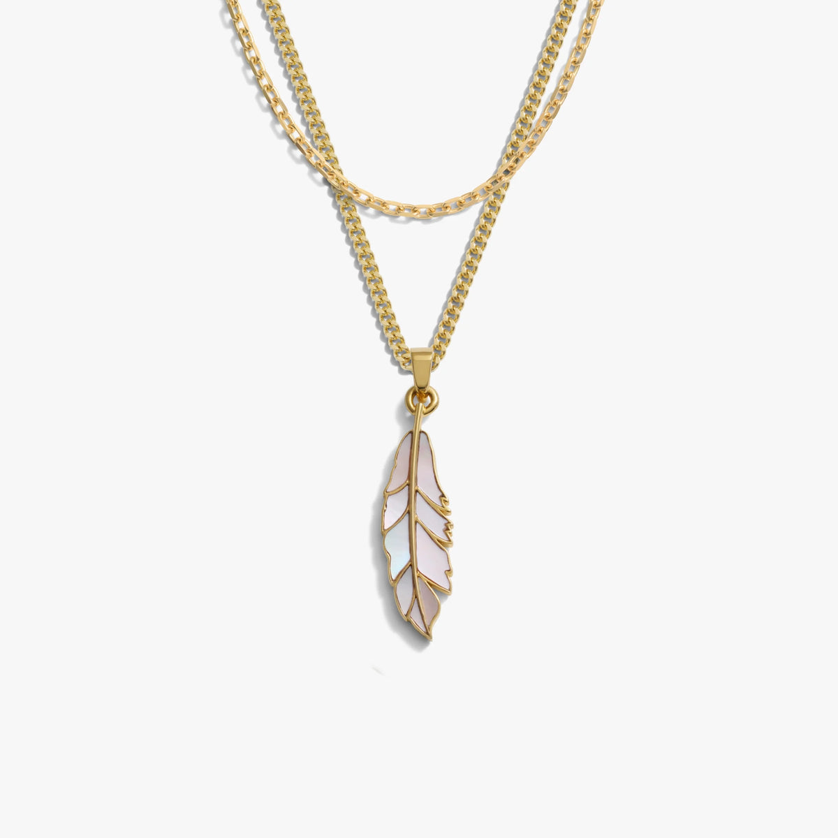 Men's Mother of Pearl Feather Necklace Set