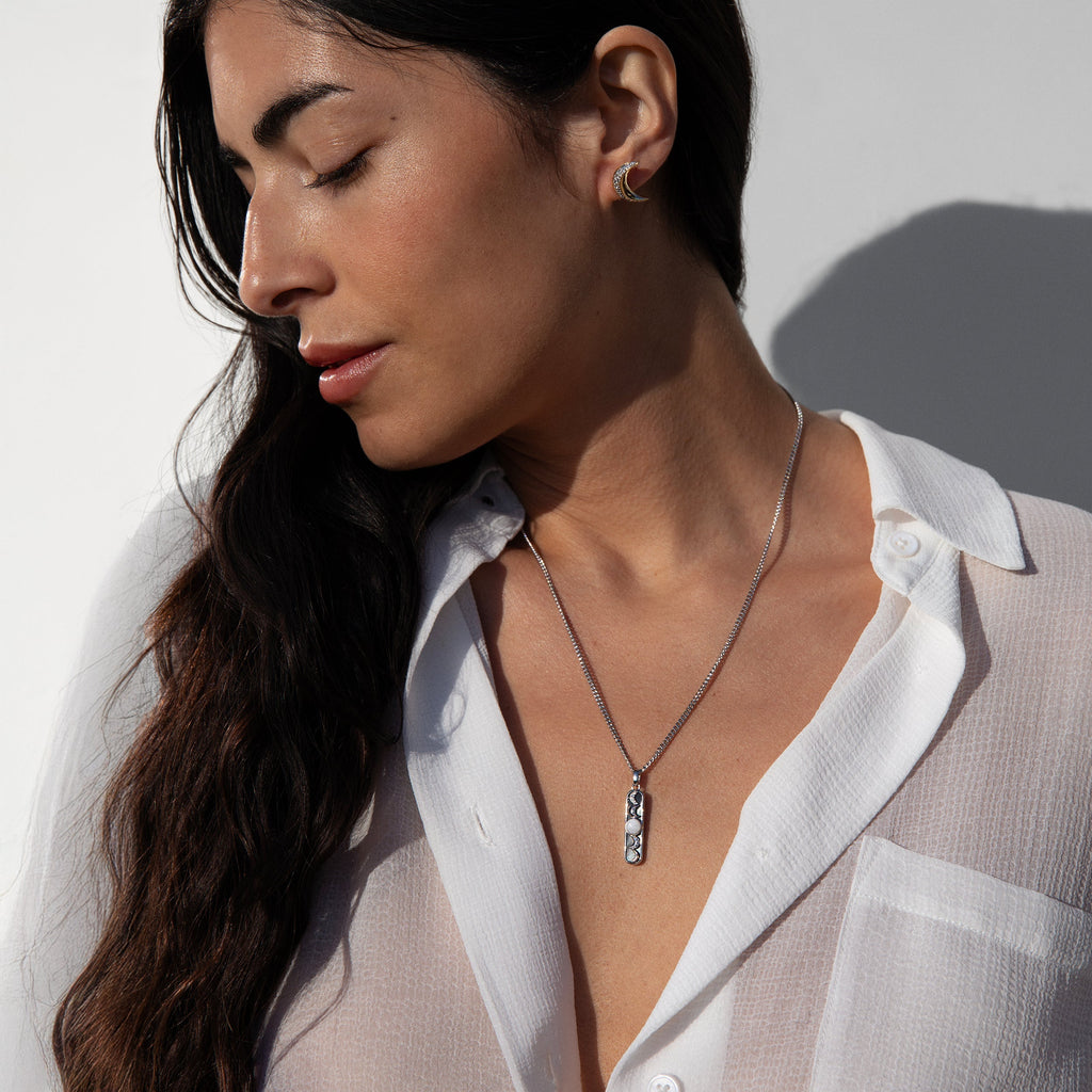 Black Mother of Pearl Moon Phase Necklace