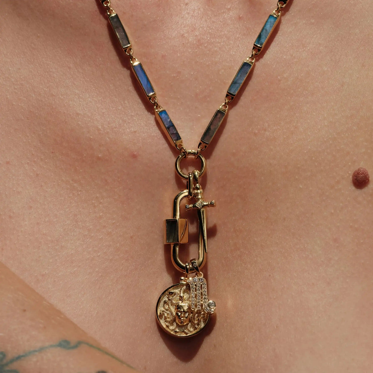 Gemstone Bar Charm Necklace
