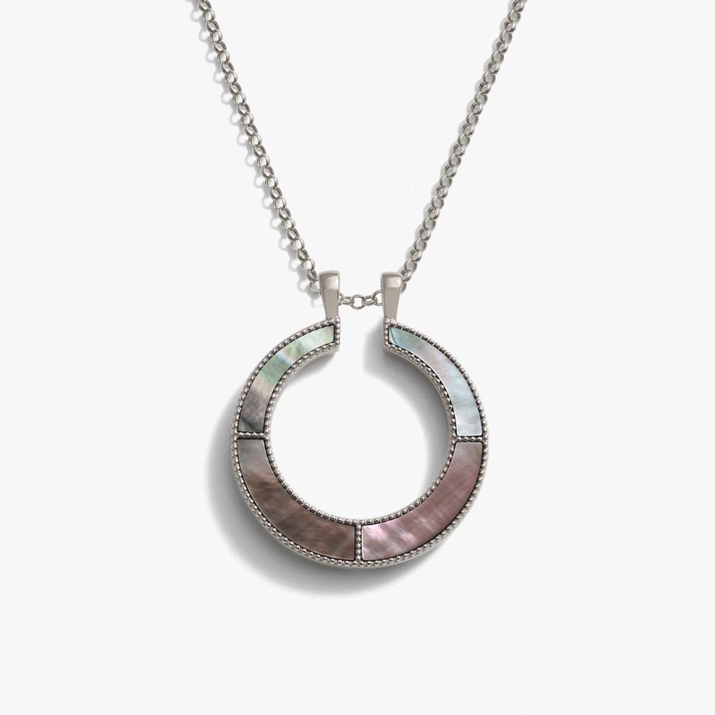 Black Mother of Pearl Moon Phase Halo Necklace