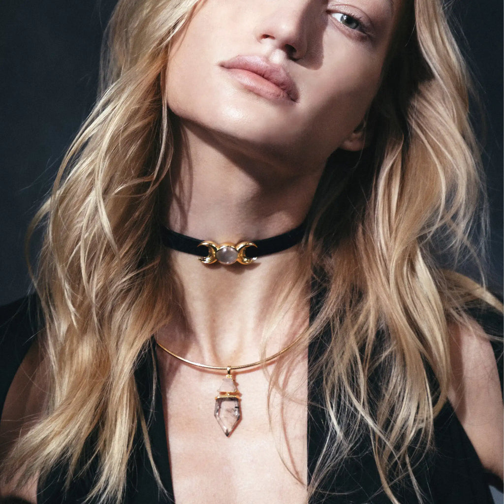 Triple Moon Velvet Choker