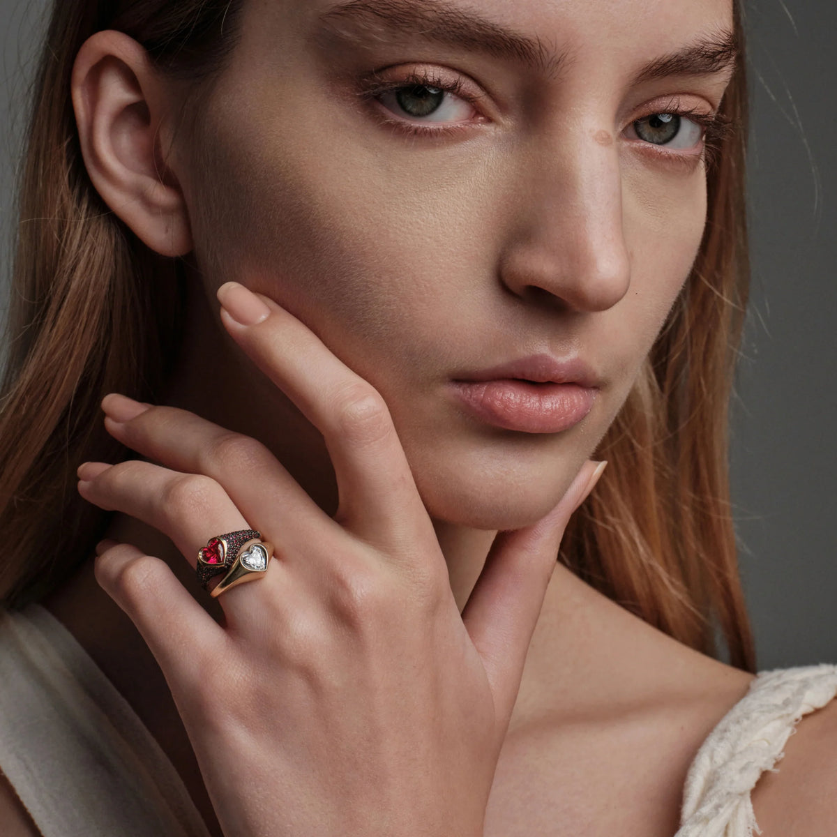 Pavé Heart Gemstone Ring